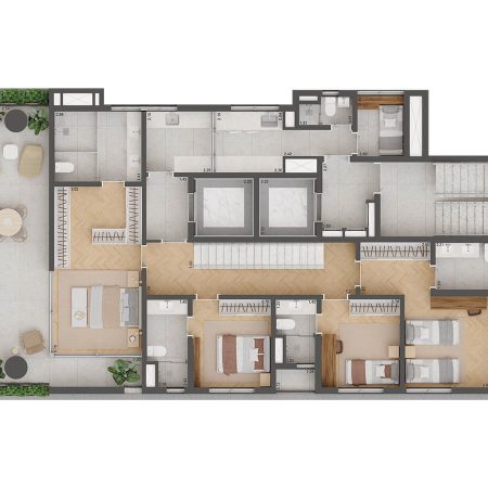 Planta apartamento Cobertura duplex inferior 319m²