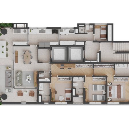 Planta apartamento 3 suítes 167 m²